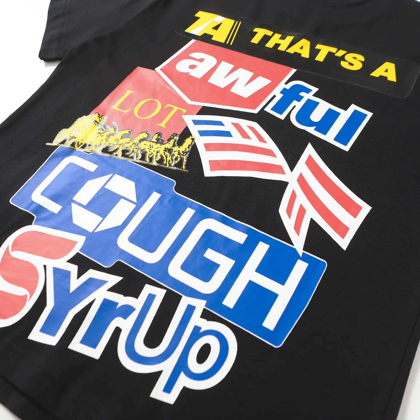 #White/Black ｜ THAT'S A AWFUL LOT OF COUGH SYRUP In Stock Real shot American simple trendy brand loose casual T-shirt Fabric (fabric): 32 counts Weight combed double yarn pure cotton Sizes (size): S-M L X L Color (colour):, Black/White